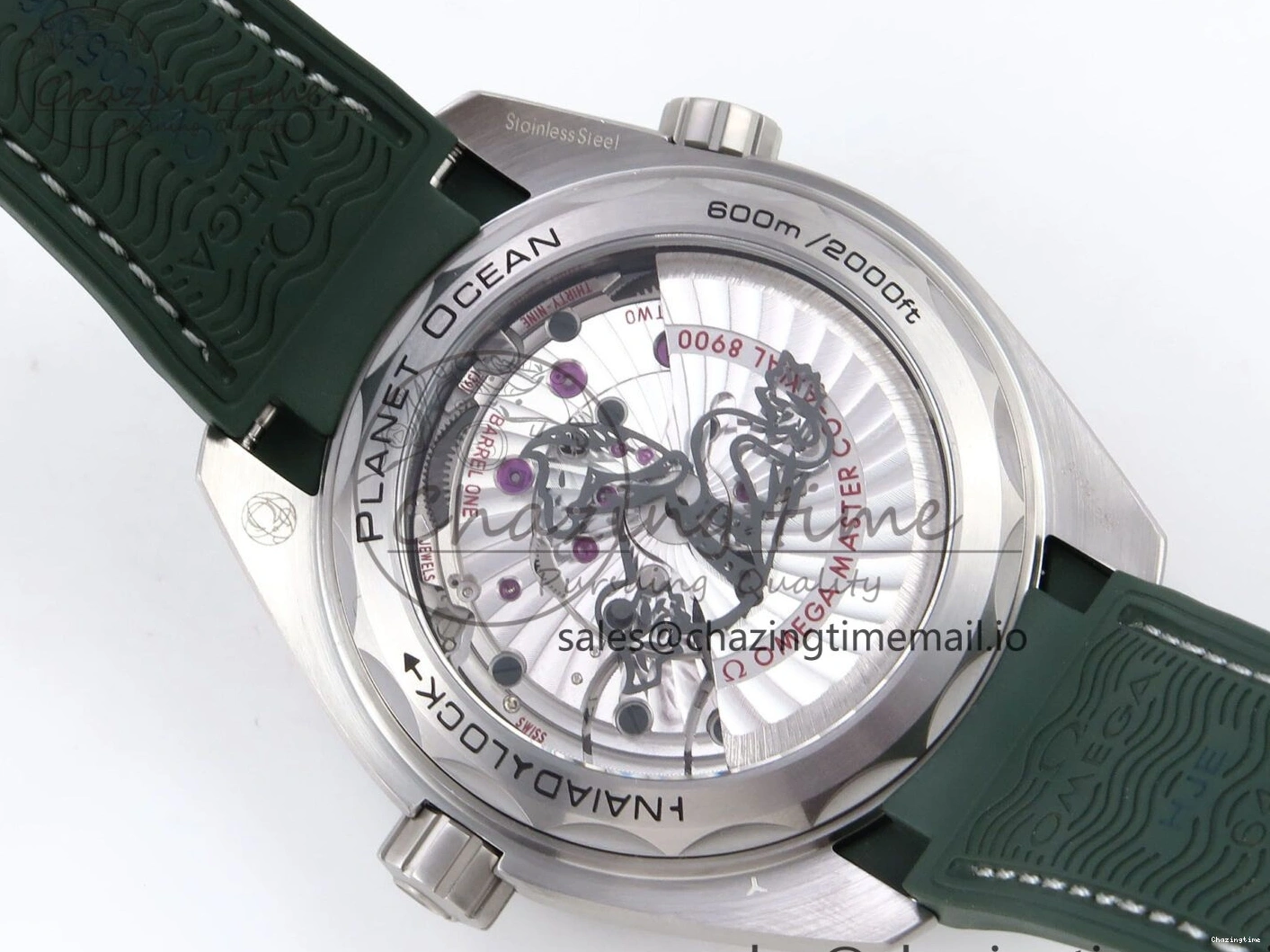 0513 Planet Ocean 43.5mm SS VSF 1:1 Best Edition Green Bezel White Dial on Green Rubber Strap A8900 Super Clone Unisex 7713